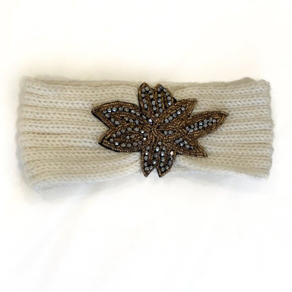 Ivory Knit Beaded Head Band - Picture 1 of 1